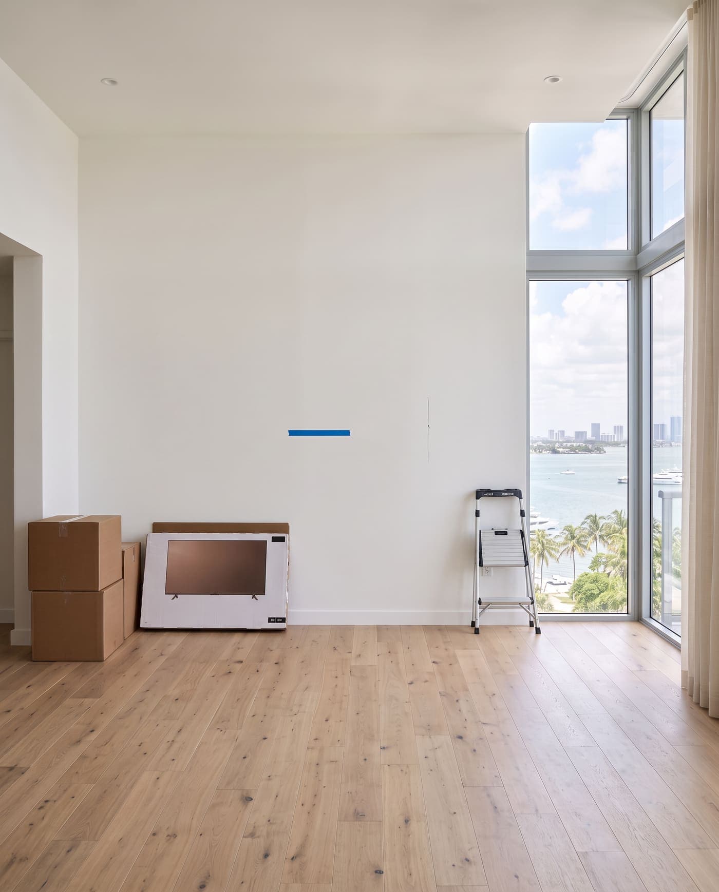 Miami condo living room — Move-in day